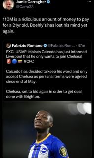 Screenshot of Jamie Carragher's tweet